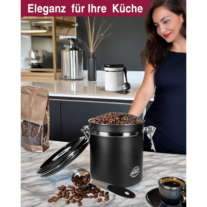 Контейнер для кави Kaffeedose: герметичний, 500г, нержавіюча сталь, 1,5л, з дозатором та календарем, у подарунковій коробці