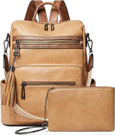 Шкіряний рюкзак-трансформер для жінок Shrrie: стильний рюкзак, сумка через плече, рюкзак для подорожей (бежевий/коричневий)