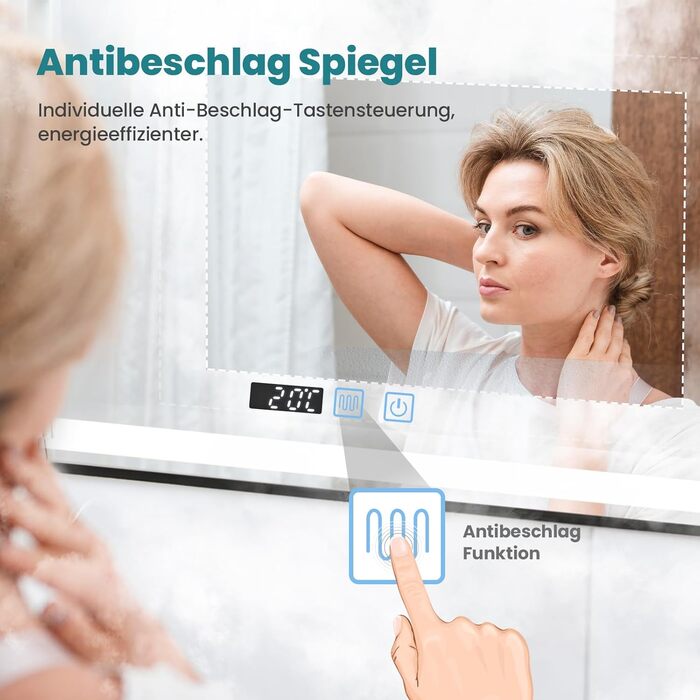 Дзеркало для ванної кімнати YU YUSING 60x80 см з підсвічуванням, проти запотівання, 3 кольори світла, регулювання яскравості, LED, годинник, IP44, металевий каркас, вертикальне, срібне