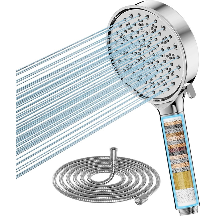 Cobbe Shower Head with Filter, High-Pressure Handheld Shower with Hose, 6 Spray Patterns Water-Saving Shower Head with 20-Layer Filtration, Shower for Hard Water, Residual Chlorine, Bacteria, Heavy Metals