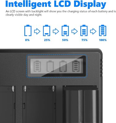 Зарядний пристрій NEEWER 4-канальний для акумуляторів Sony NP-F з LCD дисплеєм, сумісний з NP-F550, F570, F750, F770, F930, F950, F960, F970, FM50, FM500H, QM71, QM91, QM71D, QM91D, Camcorder, Li-Ion акумулятори