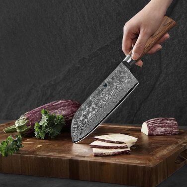 Ніж кухонний Wakoli EDIB Pro Santoku з дамаської сталі (VG10) 17 см, рукоять Pakkawood, подарункова коробка - для м'яса, риби та овочів, з можливістю гравіювання