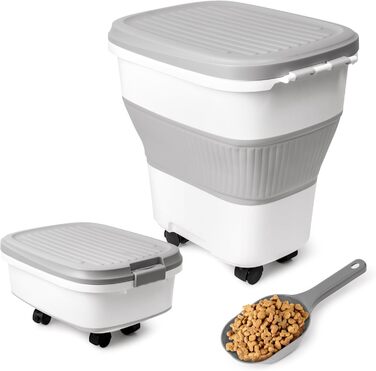 Контейнер для корму для собак MALLMALL6 – складний контейнер для тваринного корму з колесами, лопаткою та дезодоруючою коробкою, герметичний багатофункціональний 30-літровий контейнер для собак, котів, птахів