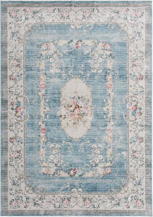 Килим TALETA для вітальні, спальні, офісу: вінтажний, квітковий, 160 x 230 см, блакитний