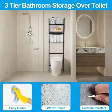 LIUBEI 3-Tier Toilet Shelf, Bathroom Shelf Space-Saving, Black Bathroom Organizer Shower Shelf Easy Assembly