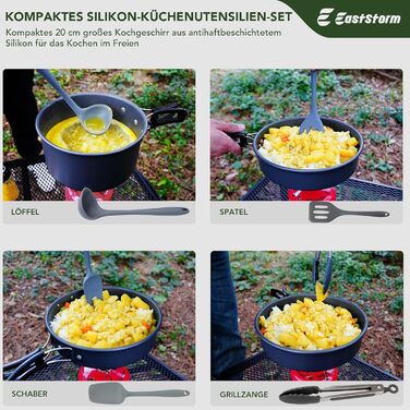 Набір кухонного приладдя для кемпінгу EASTSTORM з водонепроникним чохлом – компактний та легкий посуд для кемпінгу, відпочинку на природі, походів та альпінізму. Ідеальний набір для рюкзаків