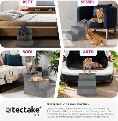 Сходинка для тварин tectake®: для собак та котів, зручний доступ до софи, ліжка, авто. Миючий чохол, плоскі сходинки, сірий колір, 37 x 45 x 34,5 см