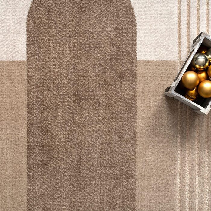 Килимок для вітальні TT Home з коротким ворсом, геометричний дизайн, абстрактний стиль, бежевий та темно-кремовий, 80x150 см