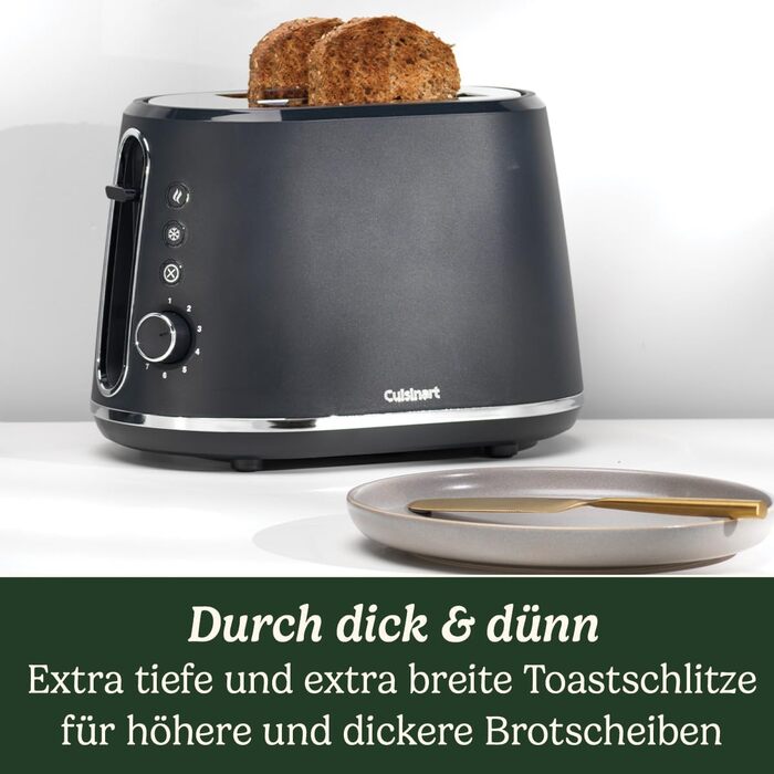 Cuisinart 2-Slice Toaster | Extra deep and extra wide slots, ideal for thick bread and bagels | Lift lever | 7 browning levels plus defrost | Matching kettle available | Gray 2-slice Gray