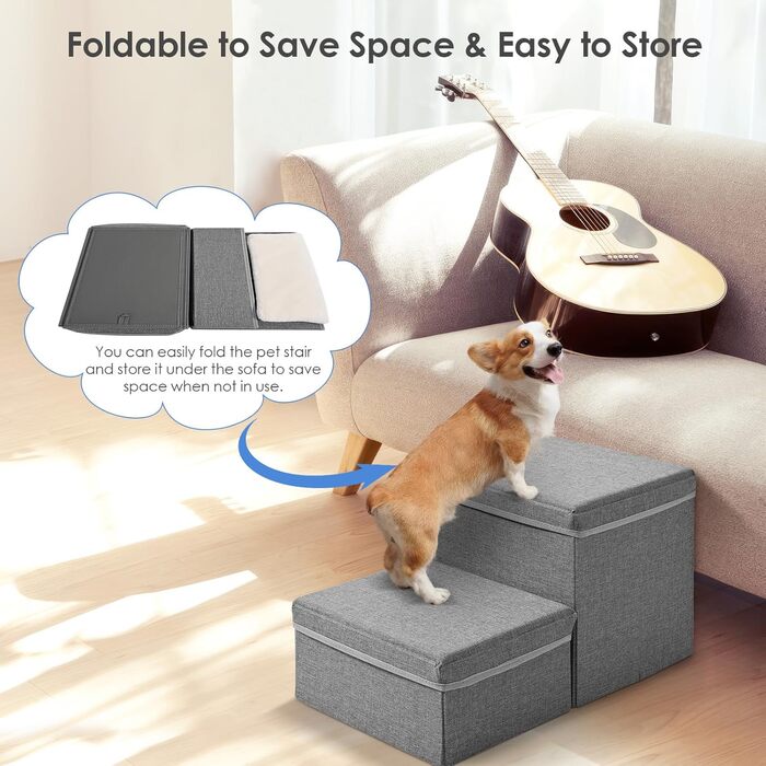 Сходинки для собак MINENICE - 2 шт., складані, з ящиками для зберігання, для маленьких собак, для диванів та ліжок
