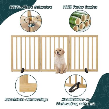 Бамбукове переносне захисне ґратка для собак Semiocthome, 3 секції, для дому, 61 см (H), розширюється до 140 см