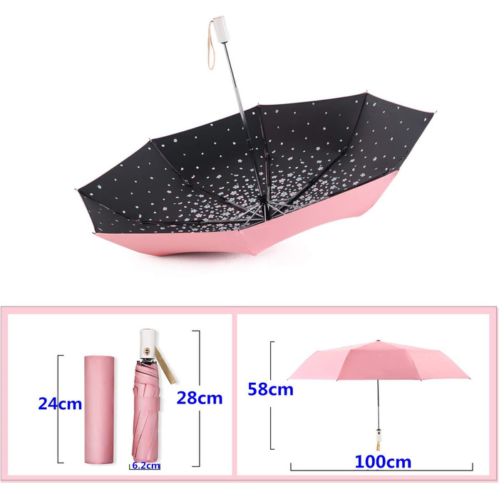 Стійкий до ультрафіолету компактний складаний парасоль від Voy Lady – Рожевий з квітковим принтом (96 см)