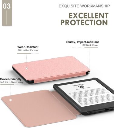 Чохол для Kindle 11 (2024/2022) MoKo, рожевий, з авто-вимиканням, для Kindle 2024