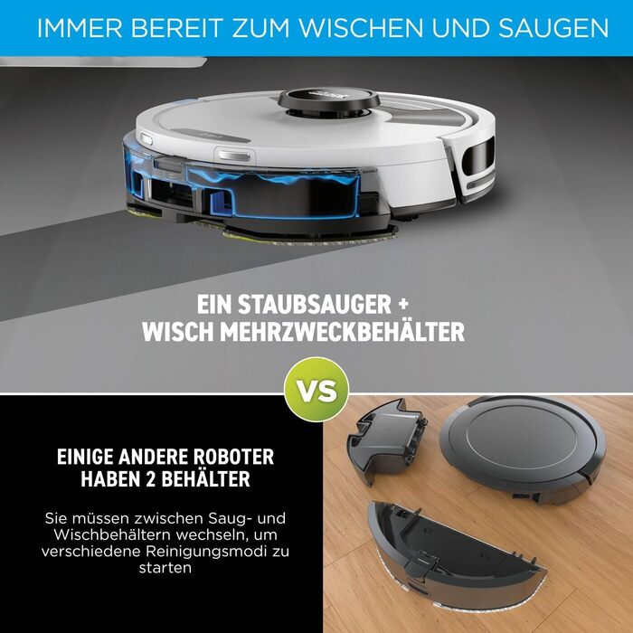 Робот-пилосос Shark Matrix Plus 2-в-1 з функцією миття та станцією самоочищення, самостійно спорожняється, для шерсті тварин, килимів та твердих підлог, 14,5 см (автоматичне спорожнення, білий)