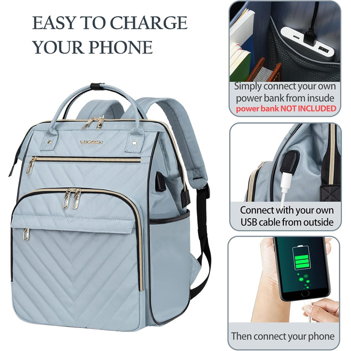 Рюкзак для ноутбука Vankean для жінок 15.6-16.2 дюймів з USB-портом, водонепроникний, для роботи/школи/подорожей, квітковий дизайн (стьобаний, світло-блакитний)