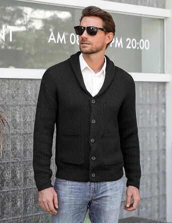 iClosa Кардиган чоловічий з V-подібним вирізом, легкий, в'язаний, з ґудзиками, чорний (Y-schwarz), XL