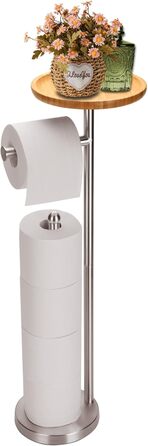 Підставка для туалетного паперу з запасом та полицею, стабільна, самостійна модель для 5 рулонів, з нержавіючої сталі з важким дном, матове нікелювання