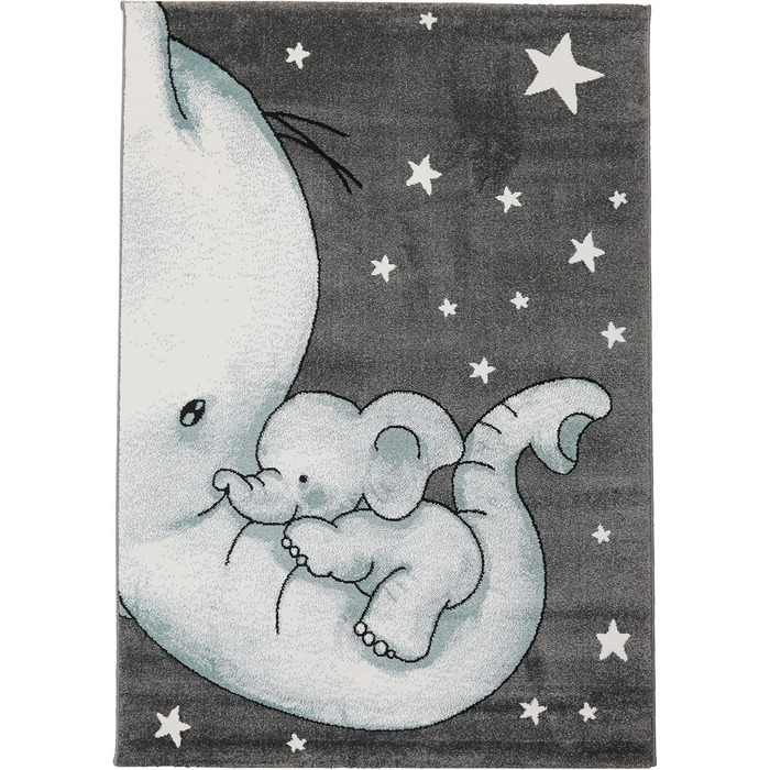 Дитячий килим круглий Elefant Design, короткий ворс, блакитно-сірий 120 см для хлопчиків та дівчаток. Антиалергенний, м'який килим в дитячу кімнату