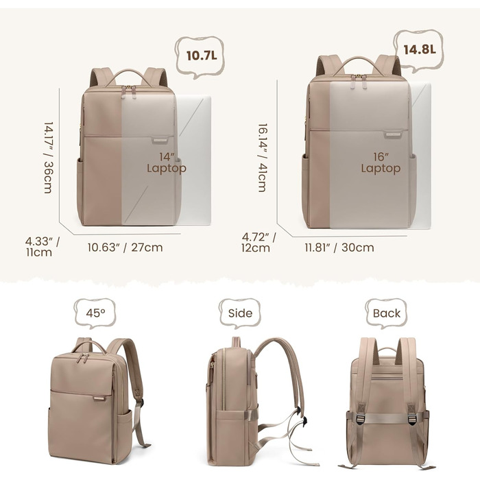Рюкзак для ноутбука 16 дюймів, водонепроникний, для чоловіків та жінок, для школи, подорожей та велосипеду (Коричневий)