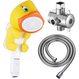 KAIYING Kids Showerheads, Cartoon Water Flow Sprinkler Shower, Shower Head Attachment for Toddlers, Baby Handheld Shower Head Bathroom Accessories, Kid's Shower Attachment (J: Showerhead (Frog) + Hose + Diverter Valve) (Duck Showerhead Set)