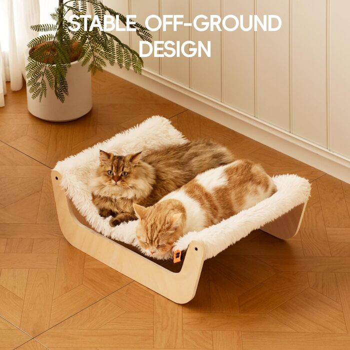 Кігтеточка-ліжко для котів MEWOOFUN, м'яка гамак для котів, ліжко для кігтів для котів, дерев'яна гамак для котів 58 x 44 x 22.5 см, підходить для котів, собак, кроликів, кошенят та дрібних тварин