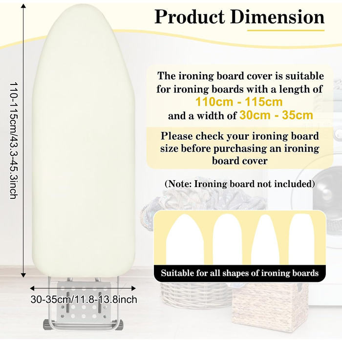 Чохол для прасувальної дошки з бавовни, еластичний, для парогенератора, 120-125x40-46 см, (слонова кістка, 115x35)
