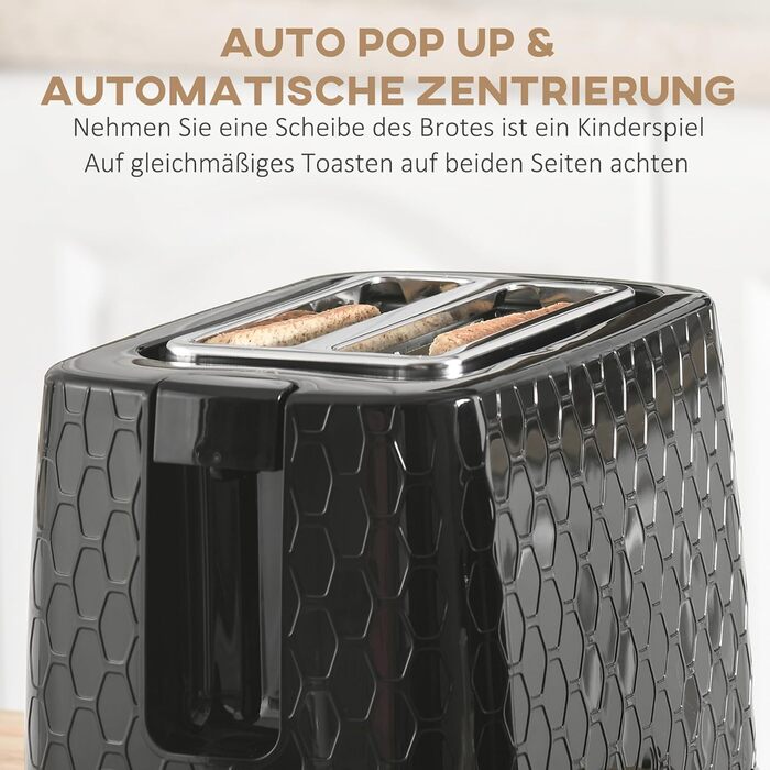 Набір чайник та тостер HOMCOM, 1.7л, 2200W, автоматичне вимкнення, 7 рівнів підсмажування, крихтозбірник, термостат, чорний