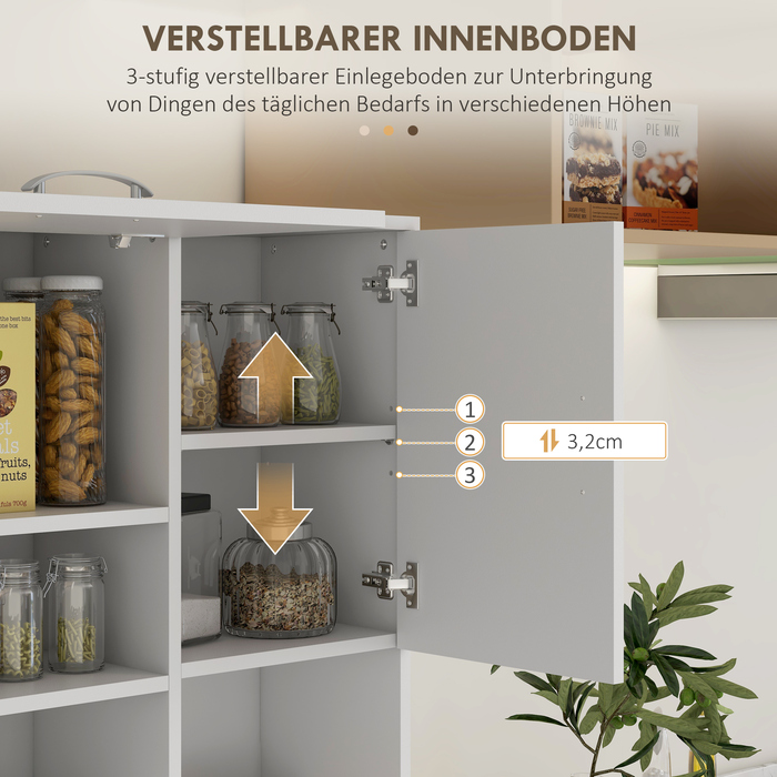 HOMCOM Freestanding Kitchen Cabinet, 89 x 39.5 x 168 cm, Modern White Buffet Cabinet