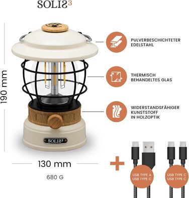 Castra Camping Gear Solis 3 Camping Lamp, 8000mAh Rechargeable Battery with Integrated Power Bank, Dimmable Light, IP44 Waterproof Outdoor LED Lantern, Light for Hiking (Cream White (Wood Effect))