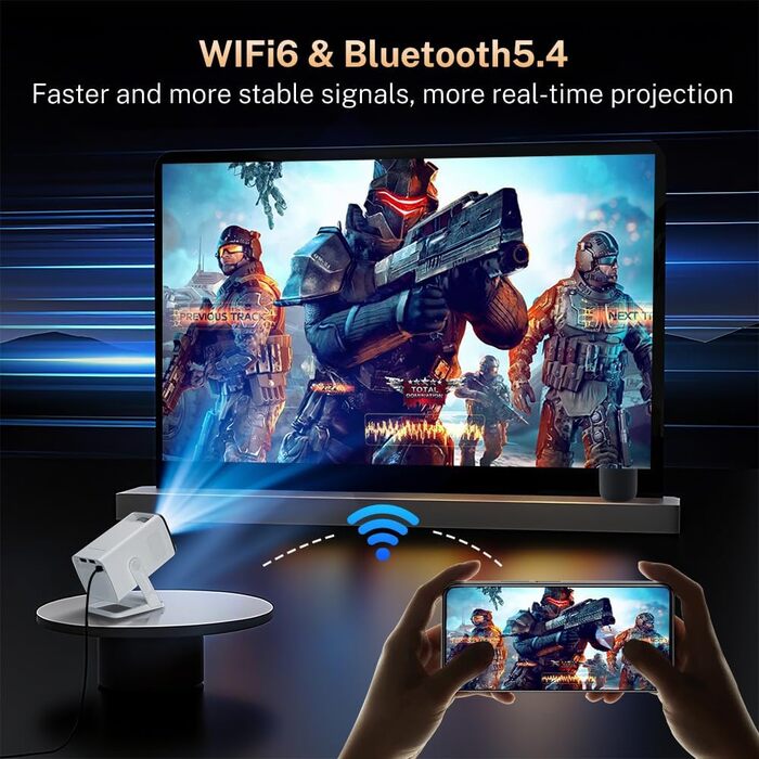 Портативний проєктор LYNCAST з Wi-Fi та Bluetooth, Android 11, 1080P/4K, поворотний на 180°, для домашнього кінотеатру та на відкритому повітрі (VisualCube 300 White)