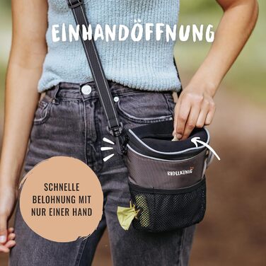 Сумка для ласощів для собак Rudelkönig - практична сумка для прогулянок та дресирування, з дозатором кульок, для підвішування, сірий колір