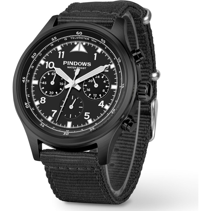 Чоловічий годинник PINDOWS з хронографом, кварцовий, аналоговий, водонепроникний, чорний корпус, коричневий ремінець, для бізнесу та відпочинку