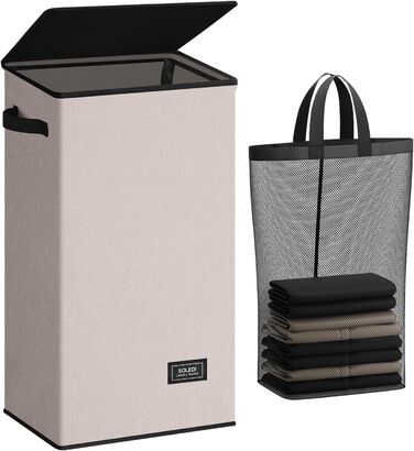 SOLEDI 100L Laundry Basket, Laundry Hamper with Lid and Laundry Bag - Large Laundry Sorter for Bathroom, Bedroom, Laundry Room, Children's Room