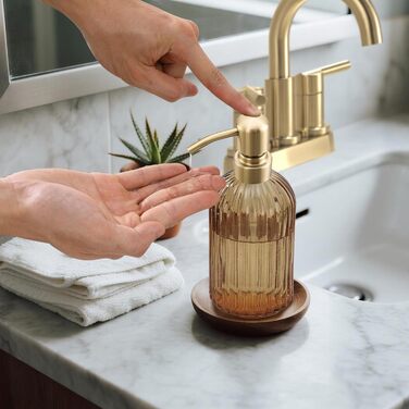 Дозатор для мила з бурштинового скла, 473 мл, з бурштиновими смугами, з помпа золотого кольору, для ванної кімнати та кухні