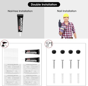 Tedsrewa Spice Rack Wall 2-Piece Set Stainless Steel Spice Rack, Black Spice Rack Hanging No Drilling, Used as Kitchen Cabinet Organizer Kitchen Shelf Wall Kitchen Shelf For Spices - 30×10×6CM