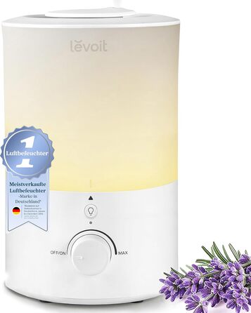 Балконний зволожувач повітря LEVOIT Top-Fill 3L з нічним світлом, поворотна на 360° насадка, придатний для миття в посудомийній машині, тихий, з аромадифузором, для спальні, дитячої кімнати, рослин, дитини