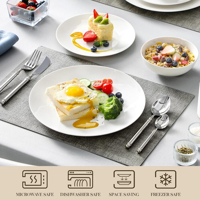 MALACASA Набір посуду 12 предметів для 4 осіб з кісткового фарфору, серія JERA Weiß, кремово-білий, міцний, для миття в посудомийній машині та для мікрохвильовки