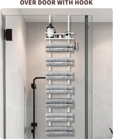 Настінний тримач для рушників на двері, 6 секцій, без свердління, для маленьких ванних кімнат, білий (8 тварин)