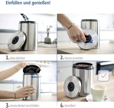 Контейнер для кави Xavax на 1 кг (з ложкою, з нержавіючої сталі, герметичний) срібний, One Size