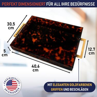 Acrylic Serving Tray with Golden Handles, 40.6 x 30.5 x 5.1 cm Decorative Tray for Table, Food, Drinks Serving Platter for Countertop, Kitchen, Bathroom, Party, Serving Tray (Tortoiseshell)