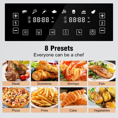 Фритюрниця повітряна LLIVEKIT з 2 камерами та вікном, 4.5л+4.5л, 9-в-1, XXL, без олії, з сенсорним екраном, таймером