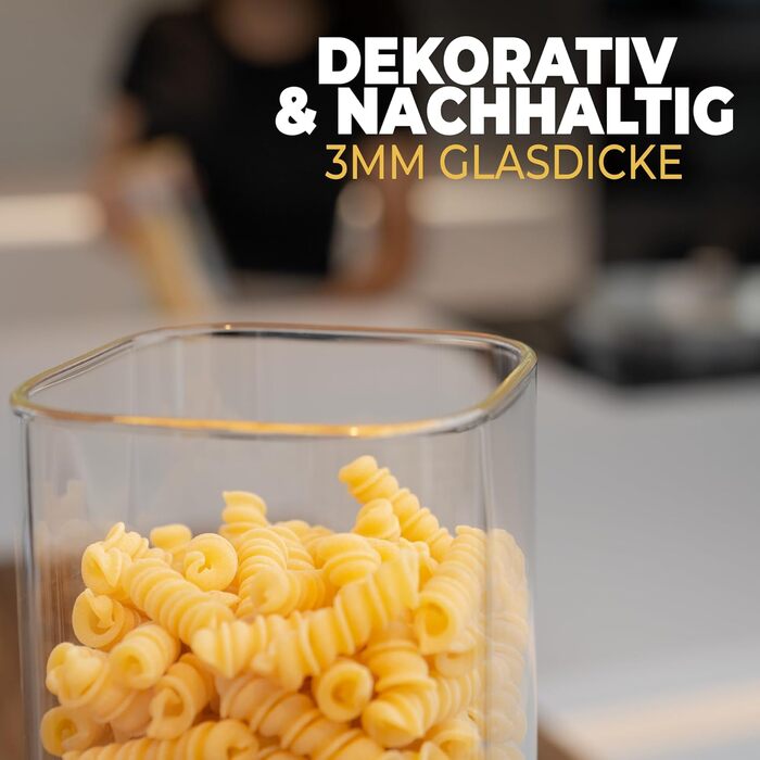 Скляні банки для зберігання з кришкою, кутові - набір 8 шт. - об'єм 5,2 л, посилена скляна тара, герметичні контейнери для продуктів, кухонні органайзери