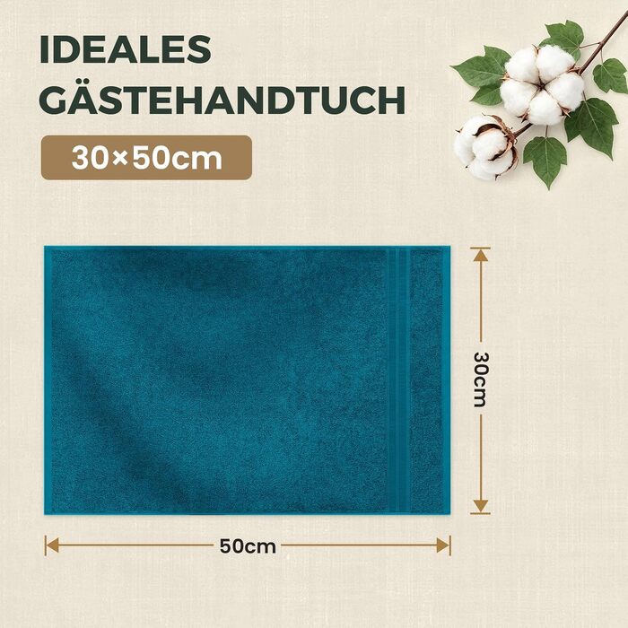 Набір рушників для ванни CELESTA (4 шт. 50x100 см та 10 шт. 30x50 см), 100% бавовна, OEKO-TEX, м'які та гігроскопічні, бірюзові