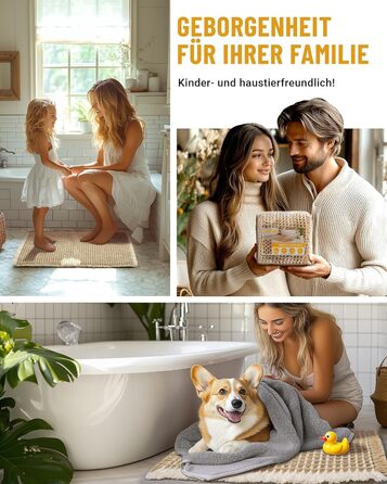 Boho Bathroom Rug Set - Non-Slip Bath Mats (2-Piece) - Washable Shower Rugs for Bathroom, Bedroom, Living Room - 51x120cm + 41x61cm (Brown & White)