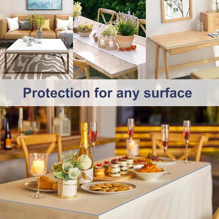 Laneetal Tablecloth Transparent 2 mm, Waterproof PVC Table Cover, Rectangular Washable, Transparent, Heat-Resistant Table Protection, 90x180cm