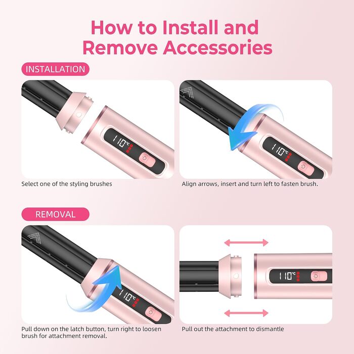 Мультистайлер для волосся 6 в 1 MogaWave Pro Air Styler 1000W: фен, автоматичний стайлер для завивки, вирівнювач та об'ємна щітка (Рожевий)