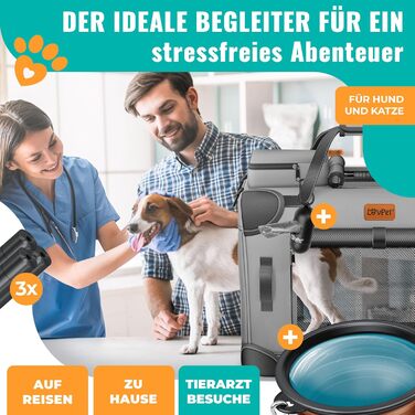 Транспортна переноска для собак та котів M 60x42x44 см | Складана переноска для тварин з мискою та плечовим ременем | Для котів та собак, сірий колір