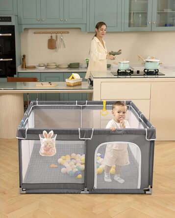 derimkcoa Playpen Baby, Baby Play Fence, Large Children's Safety Playground, Playpen with Breathable Net, Portable Playpen for Indoors and Outdoors (130x130x66cm)