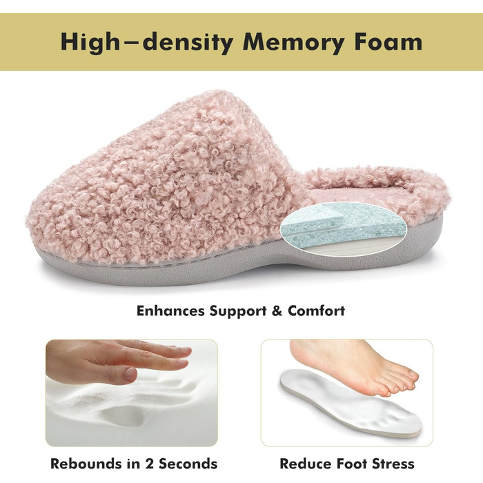 Жіночі тапочки YOLIS Flauschig: м'які, з підтримкою склепіння стопи, з піною Memory, теплі та зручні для дому та вулиці (42/43 EU, Рожевий)