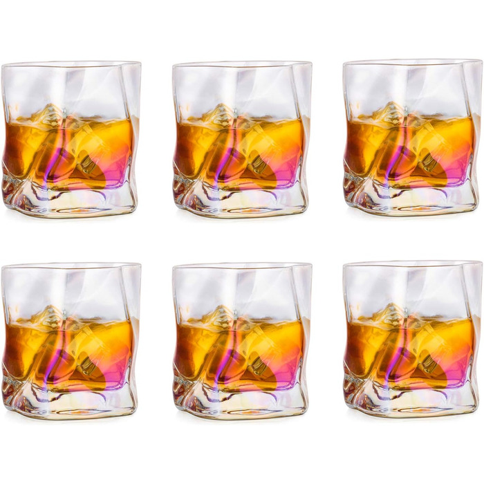 Набір склянок для віскі з нерівними складками, 250 мл. Стильні келихи для скотчу, бурбону, рому. Ідеальний подарунок для тата, чоловіка, друзів. Набір з 6 кольорових склянок.